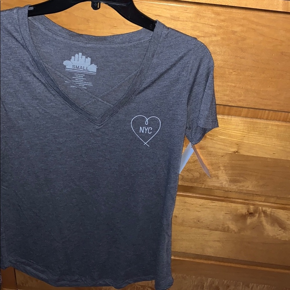 NWT Gray cris cross v-neck short sleeve top